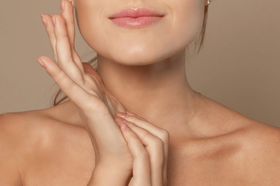 woman with a nice defined jawline and chin area